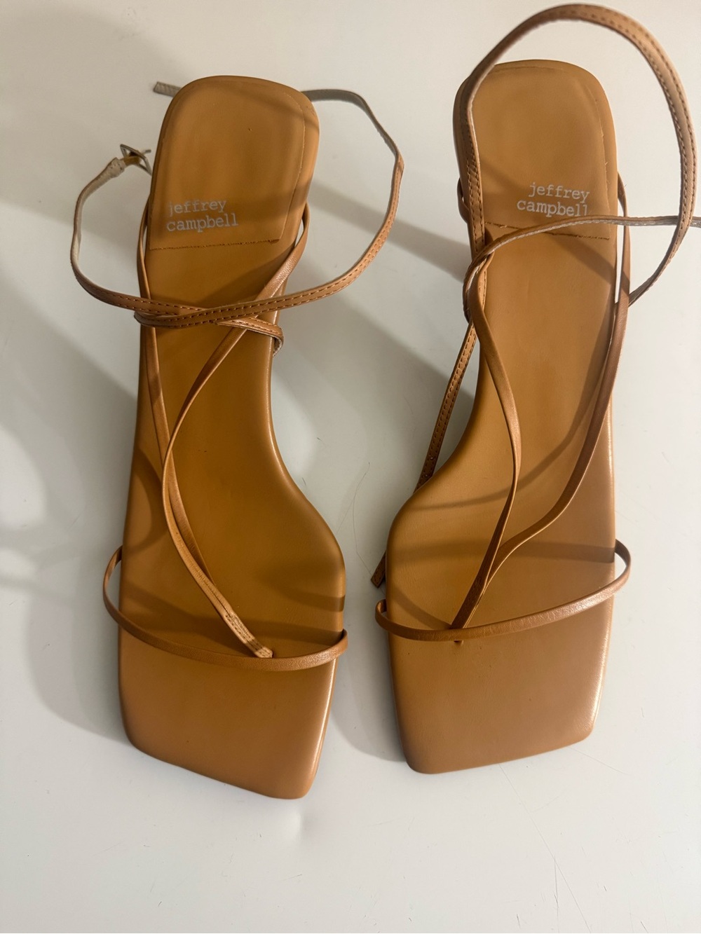 Jeffrey Campbell Cognac Strappy Square-Toe Sandals Womens size 11